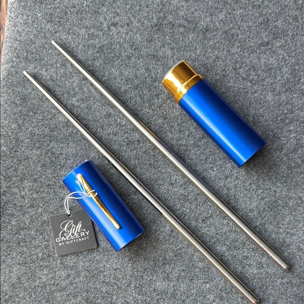 Blue and Gold travel case with‎ Chopsticks Set by Gift Gallery